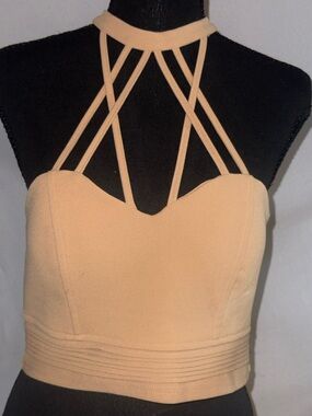 a'gaci Beige Strappy Crop Top